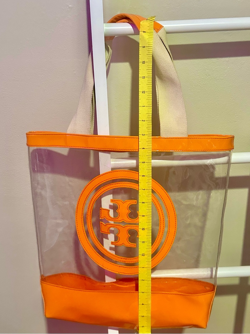 Tory Burch Jessie Large Tote Bag, Orange Clear PVC/Vinyl, Ella - Picture 7 of 11